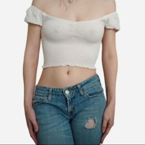 White Off-Shoulder Smocked Top